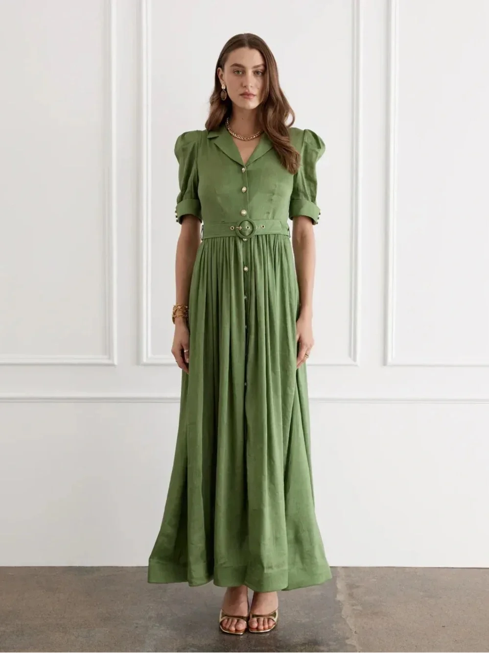 Aqua Blu Eloise Linen Silk Midi Dress - Picture 2 of 9